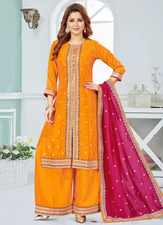 Off White Embroidered and Zari Work Silk Salwar Suit