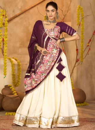 Off White Faux Crepe Embroidered Work Lehenga Choli