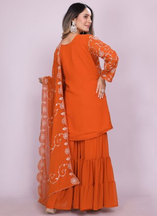 Orange Faux Georgette Salwar Suit with Embroidered Work