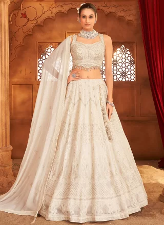 Off White Georgette Embroidered Work Lehenga Choli