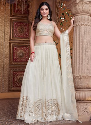 Off White Georgette Readymade Lehenga Choli with Jacquard and Zari Work for Women