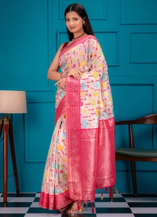 Off White Kanjivaram Silk Zari Work Contemporary Saree
