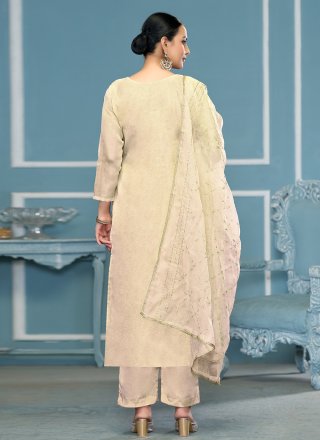 Off White Organza Salwar Suit with Hand Work