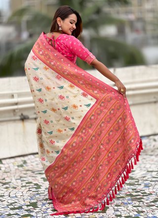 Off White Patola Silk Meenakari and Woven Work Classic Saree