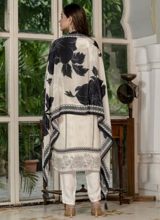 Off White Pure Crepe Digital Print and Hand Work Readymade Salwar Suit