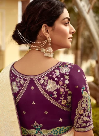 Off White Pure Dola Weaving and Zari Work Designer Sari for Ceremonial