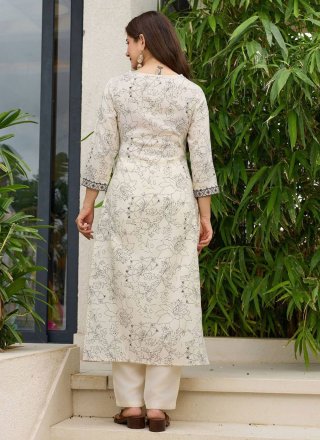 Off White Rayon Embroidered and Print Work Salwar Suit for Casual