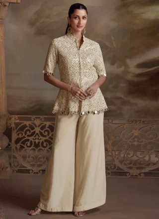 Off White Shimmer Readymade Salwar Suit