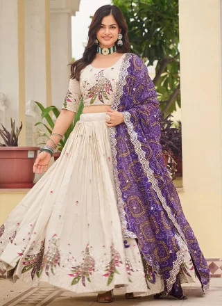 Off White Silk Embroidered, Sequins, Thread and Zari Work Readymade Lehenga Choli for Ceremonial