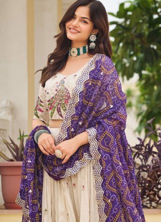 Off White Silk Embroidered, Sequins, Thread and Zari Work Readymade Lehenga Choli for Ceremonial