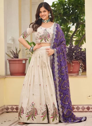 Off White Silk Embroidered, Sequins, Thread and Zari Work Readymade Lehenga Choli for Ceremonial