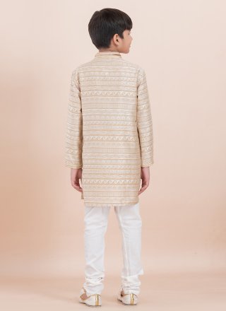 Off White Silk Jacquard Work Kurta Pyjama for Kid