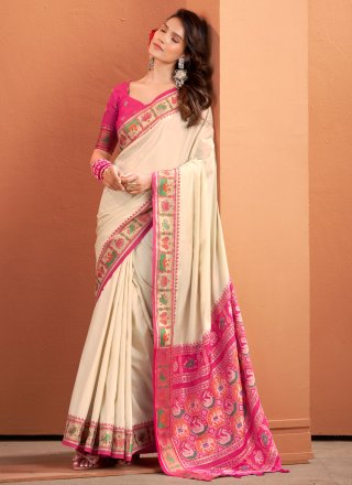 Off White Silk Patola Print and Weaving Work Contemporary Saree