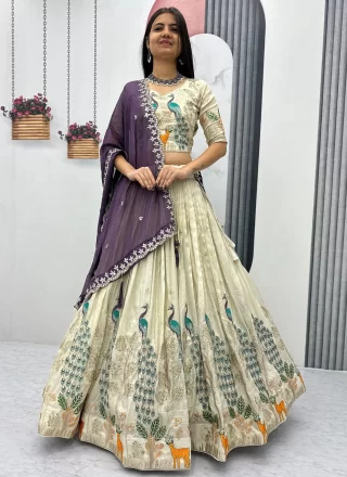 Off White Silk Readymade Lehenga Choli