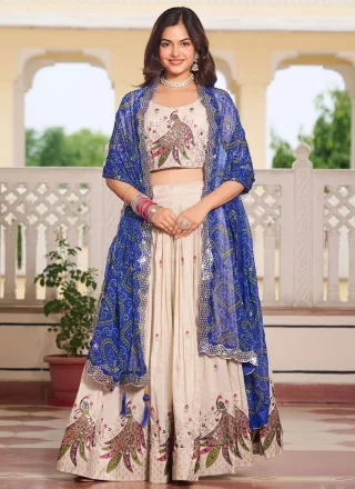 Off White Silk Readymade Lehenga Choli with Embroidered, Sequins, Thread and Zari Work for Ceremonial