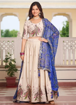 Off White Silk Readymade Lehenga Choli with Embroidered, Sequins, Thread and Zari Work for Ceremonial