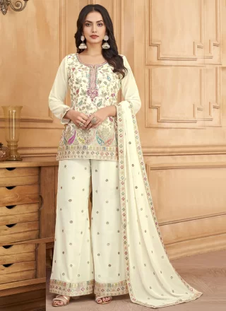 Off White Silk Readymade Style with Embroidered and Zari Work for Women