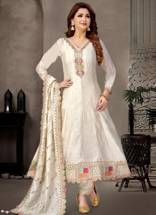 Off White Silk Salwar Suit with Embroidered Work