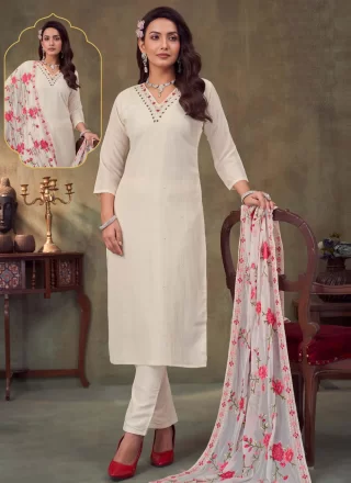 Off White Silk Salwar Suit with Embroidered Work for Ceremonial