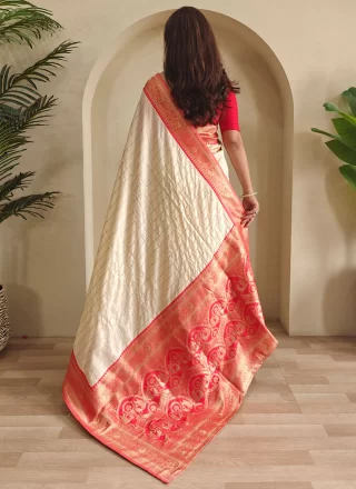 Off White Silk Weaving Work Trendy Saree