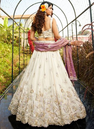 Off White Tissue Embroidered, Sequins and Zari Work A - Line Lehenga Choli for Engagement
