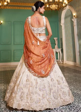 Off White Tissue Embroidered, Sequins and Zari Work Lehenga Choli