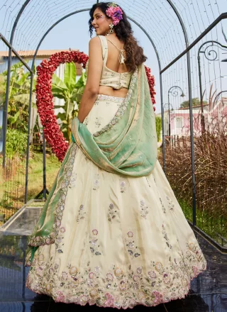 Off White Tissue Embroidered, Sequins, Stone and Zari Work Lehenga Choli