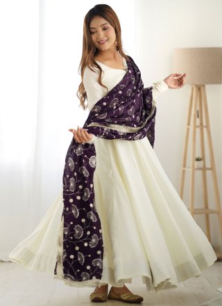 Off White Vichitra Silk Readymade Salwar Suit