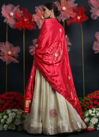 Off White Viscose Lehenga Choli with Patch Border, Embroidered, Lace, Sequins and Zari Work