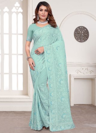 Opulent Aqua Blue Georgette Traditional Saree