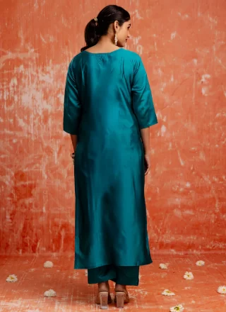 Opulent Firozi Cotton Silk Readymade Salwar Suit