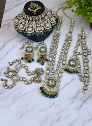 Opulent Green Beads and Stone Work Necklace Set