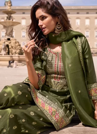 Opulent Green Silk Palazzo Salwar Suit with Embroidered Work