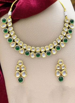 Opulent Green Stone Work Necklace Set