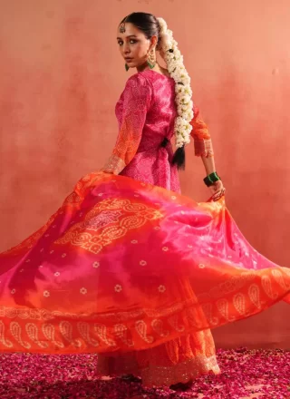 Orange and Rani Chinon Palazzo Salwar Suit