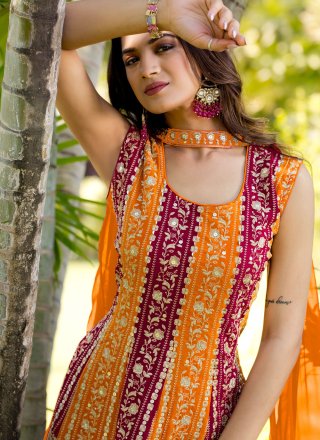 Orange and Rani Faux Georgette Readymade Salwar Suit