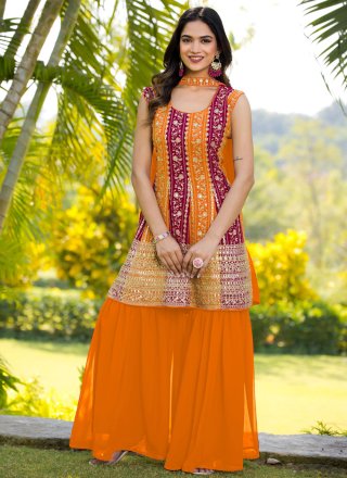 Orange and Rani Faux Georgette Readymade Salwar Suit