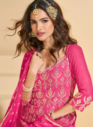 Orange and Rani Pure Georgette Embroidered, Sequins, Stone and Zari Work Readymade Lehenga Choli for Festival
