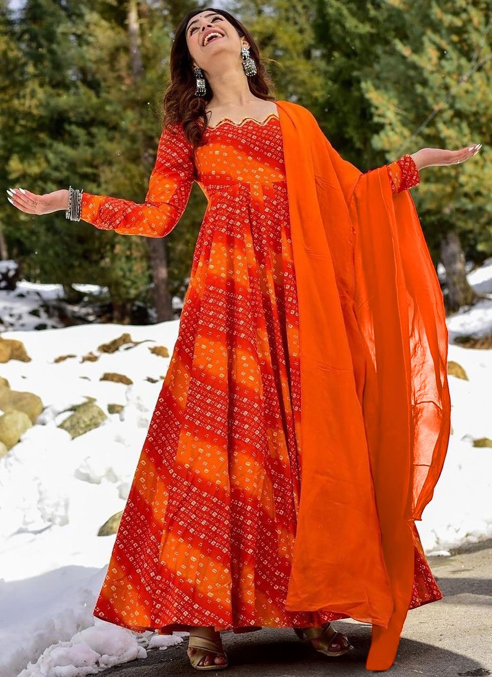 Orange Gown Dresses Online | Orange Evening Gowns | Sareeka