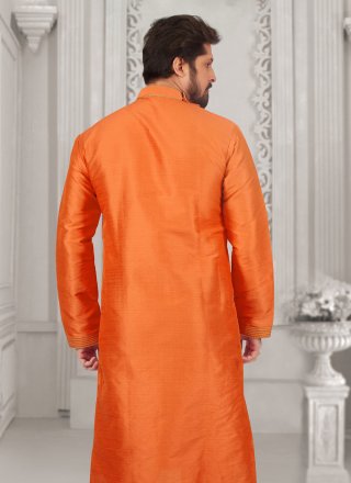 Orange and Rust Embroidered Work Dupion Silk Kurta Pyjama