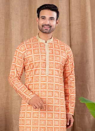 Orange Art Silk Kurta Pyjama