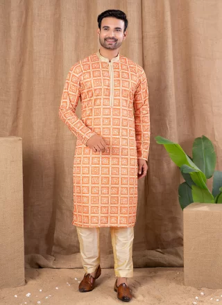 Orange Art Silk Kurta Pyjama