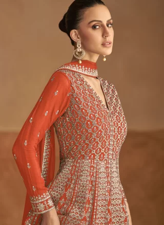Orange Chinon  Designer Gown