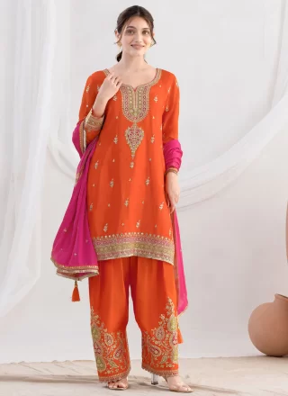 Orange Chinon Readymade Salwar Suit
