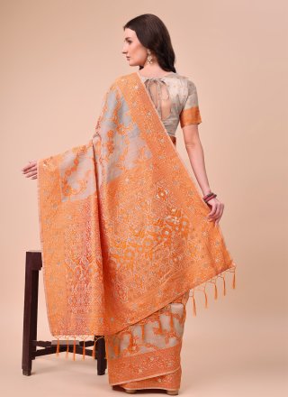 Orange Cotton Contemporary Saree with Weaving Work