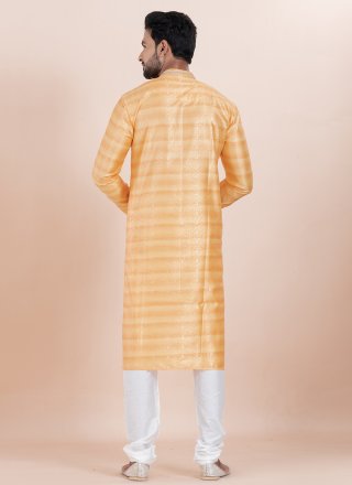 Orange Cotton Silk Kurta Pyjama with Jacquard Work for Ceremonial