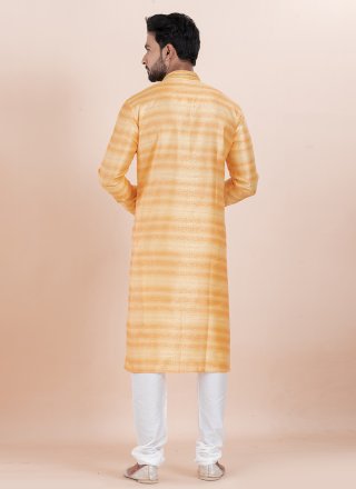 Orange Cotton Silk Kurta Pyjama with Jacquard Work for Ceremonial