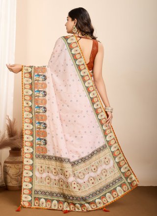 Orange Cotton Traditional Saree with Digital Print Work