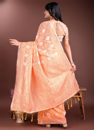 Orange Cotton Weaving Work Classic Saree for Casual