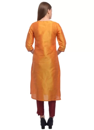 Orange Dupion Silk Casual Kurti